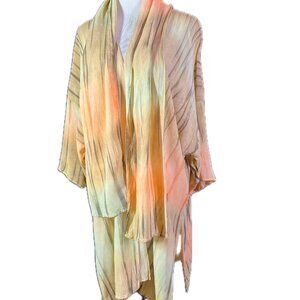 Dilemma Sheer Open-Front Kimono Jacket Green Tan Orange